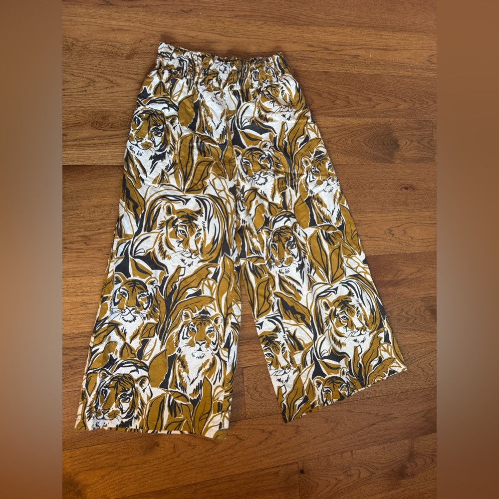 Anthropologie Tiger Face Wide Leg Pants - Picture 5 of 7